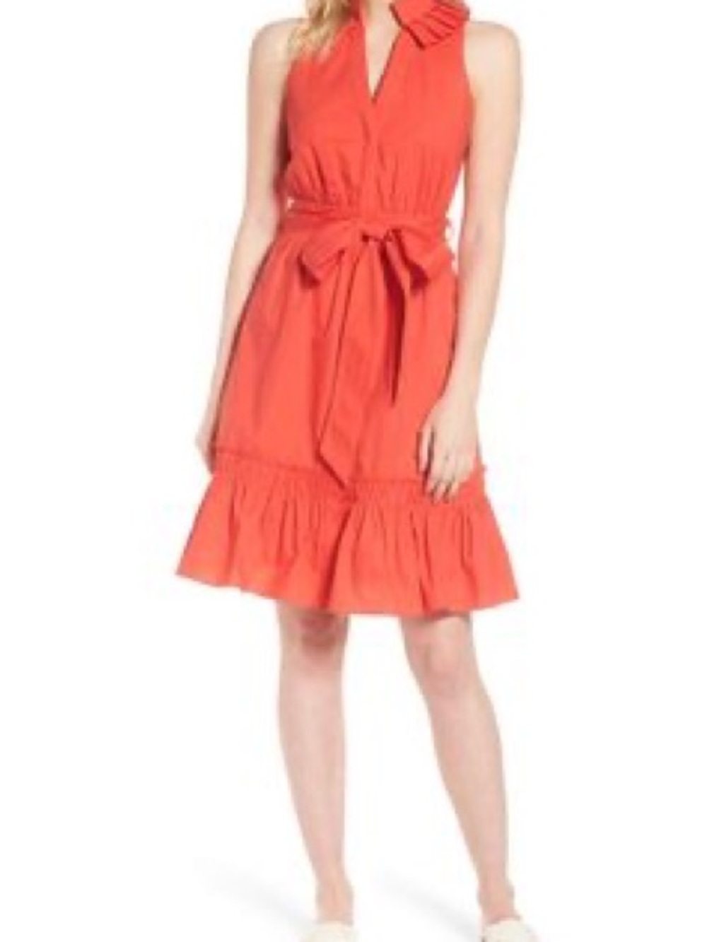 1901 Coral Ruffled Tie-Waist Dress